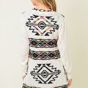 New Aztec Tribal White Cardigan Western Sweater